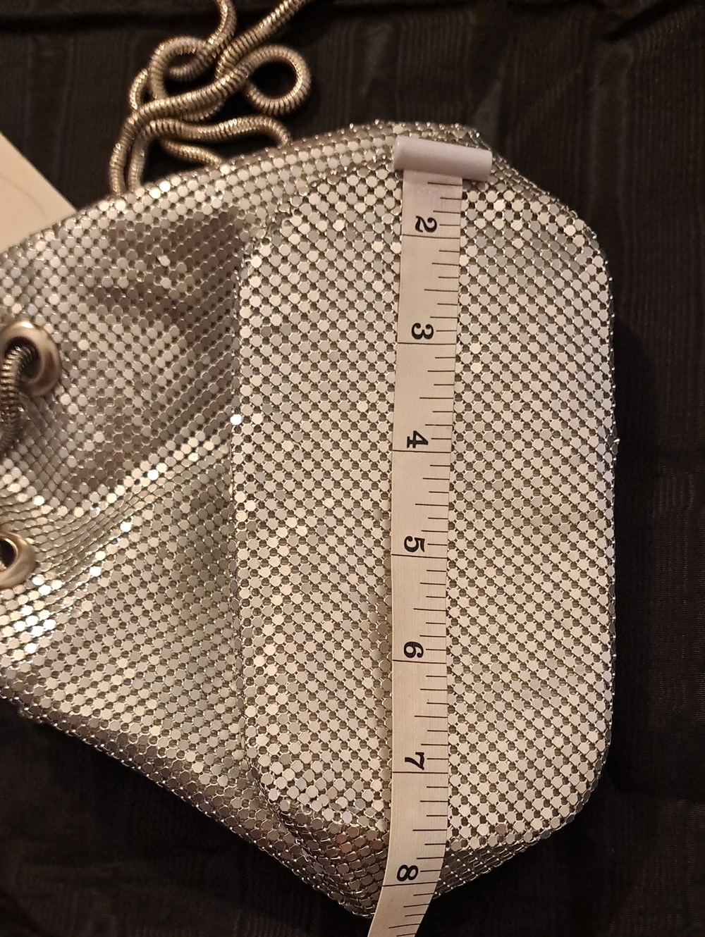 Silver Mesh Drawstring Crossbody Purse - Picture 6 of 11
